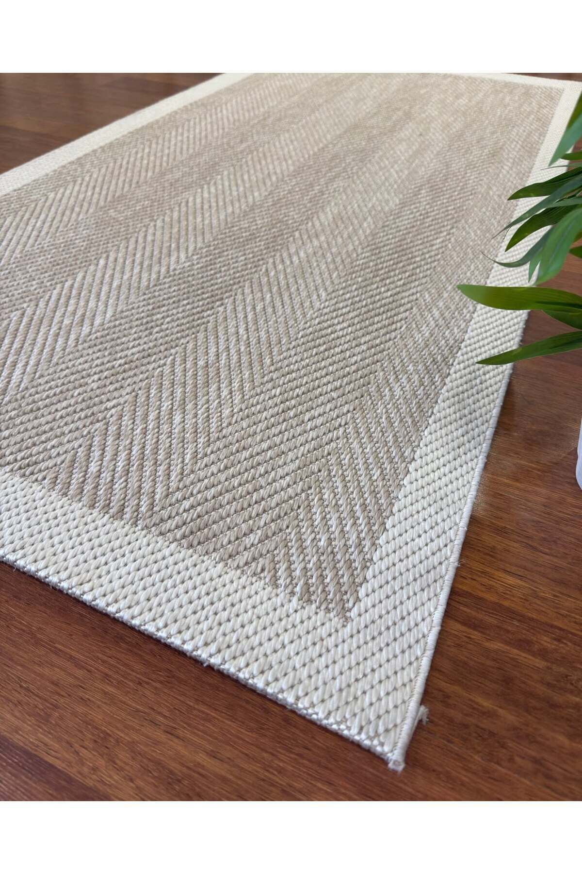 Sisal Beyaz Gri Jüt Hasır Bordürlü Model Renk Dokuma Yıkanabilir Toz Vermez Halı 80 x 150 - BEJ