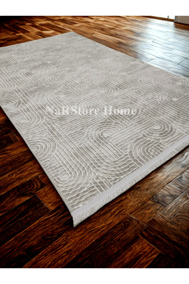 KAYMAZ TABAN SAÇAKLI SMART DİAMOND GRİ KABARTMALI YIKANABİLİR KESME YOLLUK HALI 150 x 250 - Krem