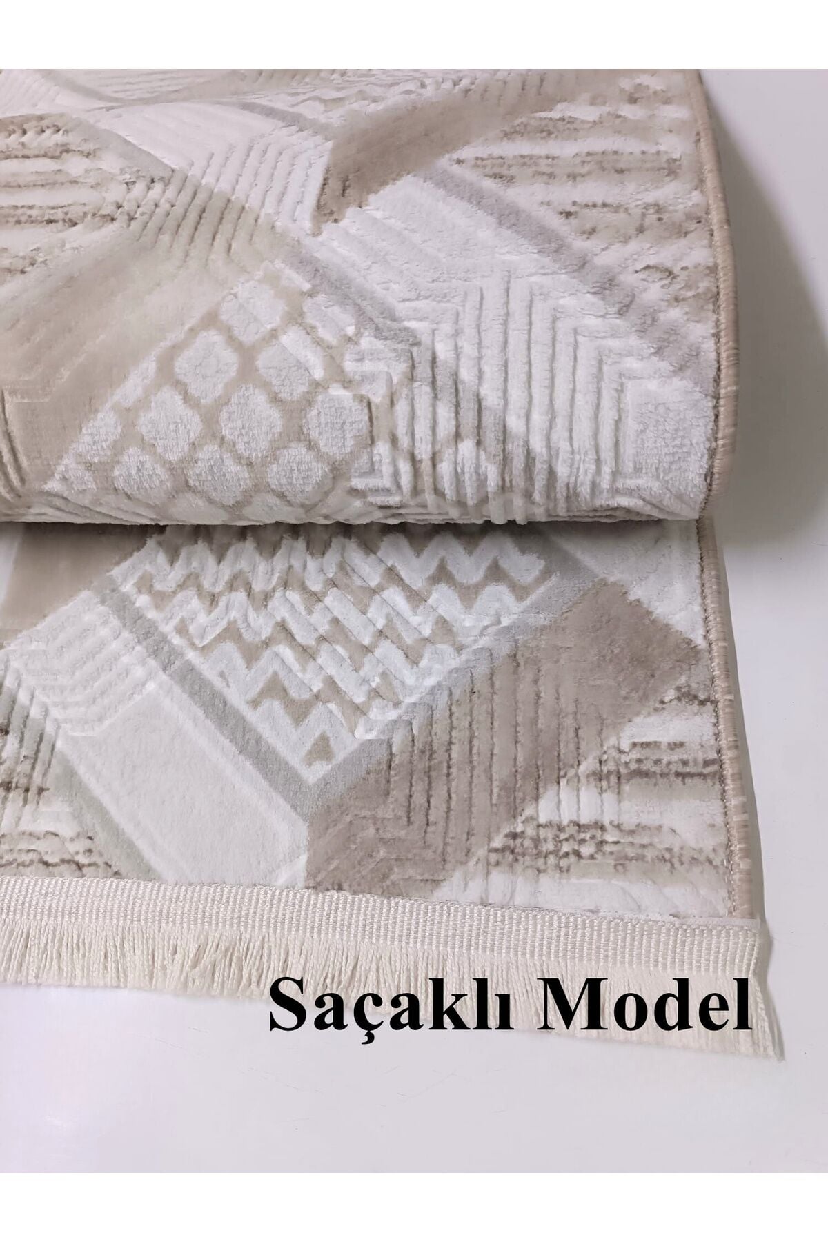 Dinar Motif Bej Kahverengi Kaymaz Taban Kesme Yolluk Halı Modern Desen 150 x 600 - BEJ