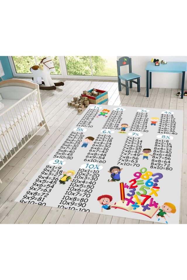 Çocuk Halısı Decoser 3087 Öğretici Çarpım Tablosu Yıkanabilir 80 x 150 - GRİ