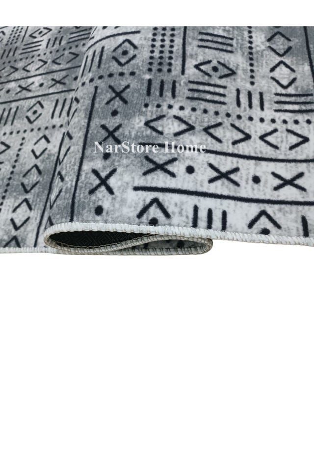 ELİT KREM SAÇAKLI KABARTMALI YIKANABİLİR KAYMAZ TABAN KESME YOLLUK HALI 150 x 800 - ANTRASİT