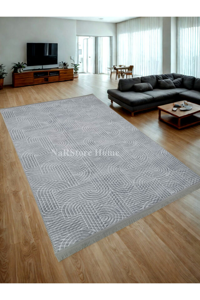 KAYMAZ TABAN SAÇAKLI SMART DİAMOND GRİ KABARTMALI YIKANABİLİR KESME YOLLUK HALI Beyaz - 200 x 450