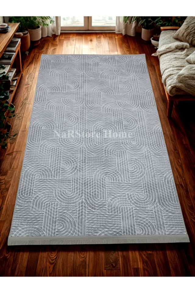KAYMAZ TABAN SAÇAKLI SMART DİAMOND GRİ KABARTMALI YIKANABİLİR KESME YOLLUK HALI 100 x 300 - Beyaz