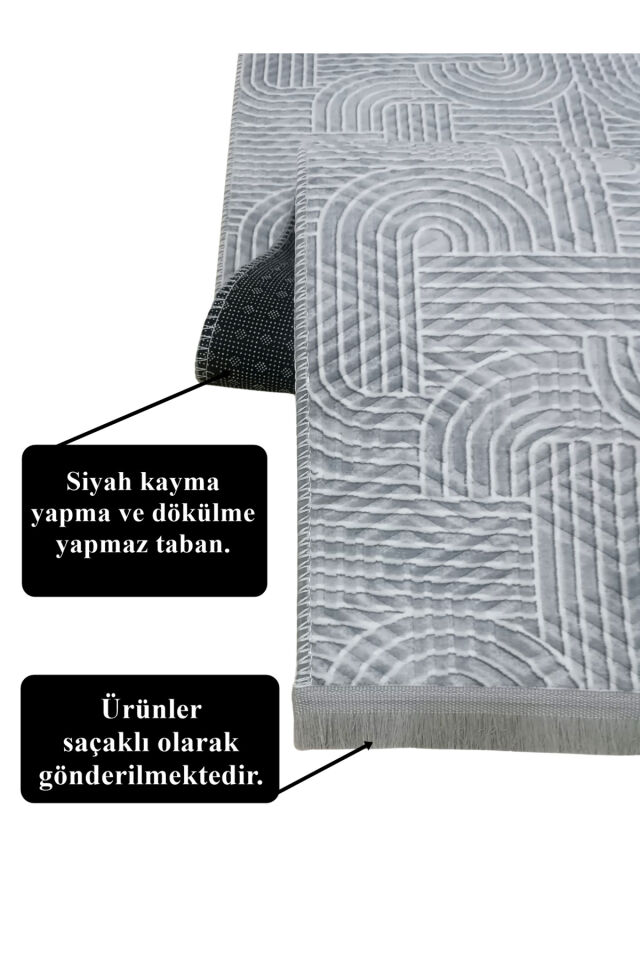 KAYMAZ TABAN SAÇAKLI SMART DİAMOND GRİ KABARTMALI YIKANABİLİR KESME YOLLUK HALI Beyaz - 120 x 500