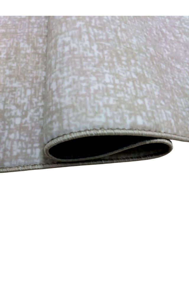 Düz Desen Gri Saçaklı Kaymaz Taban Kesme Yıkanabilir Halı Yolluk Bej - 200 X 450
