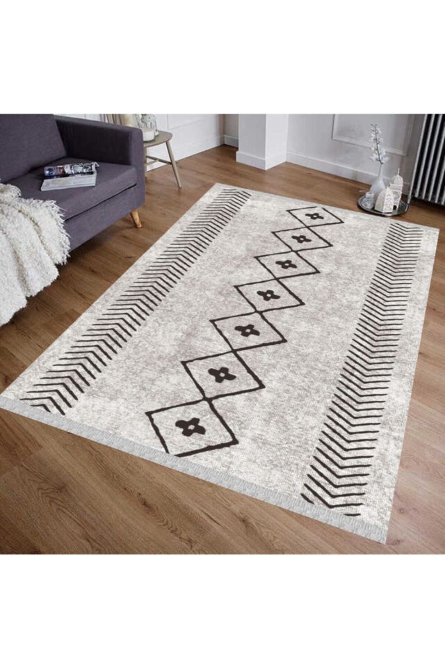 Gri Siyah Iskandinav Desenli Kilim