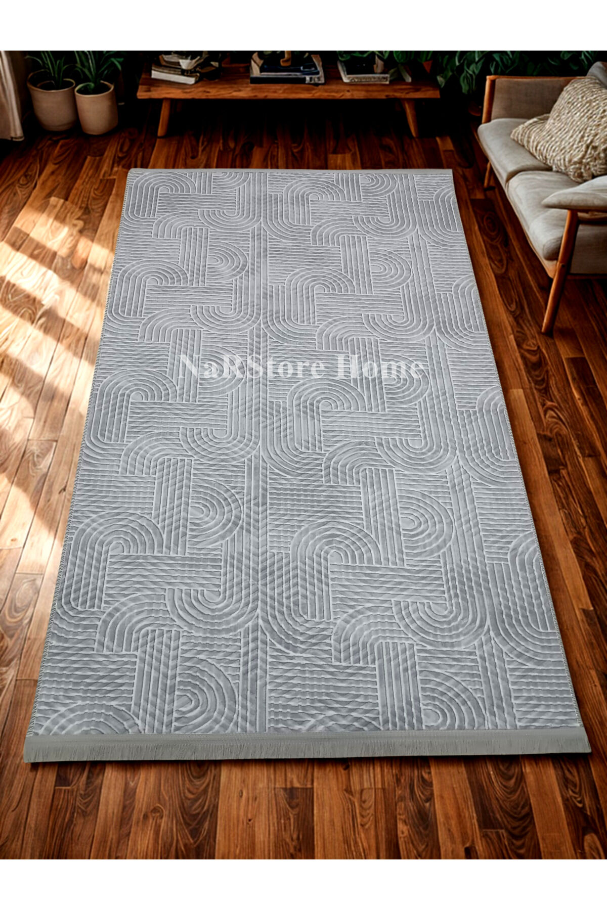 KAYMAZ TABAN SAÇAKLI SMART DİAMOND GRİ KABARTMALI YIKANABİLİR KESME YOLLUK HALI Beyaz - 150 x 230