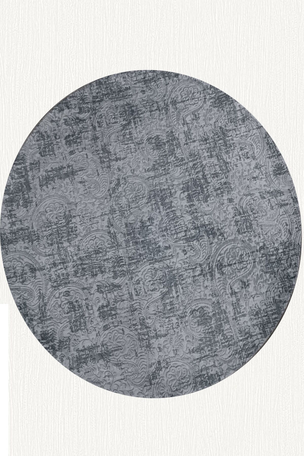 Yuvarlak Nevra Asos Krem Kaymaz Taban Yıkanabilir Yolluk Halı 80 x 80 - SİYAH ANTRASİT