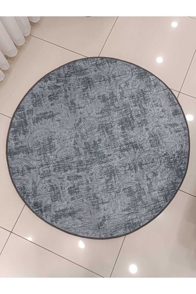 Yuvarlak Nevra Asos Krem Kaymaz Taban Yıkanabilir Yolluk Halı 100 x 100 - SİYAH ANTRASİT