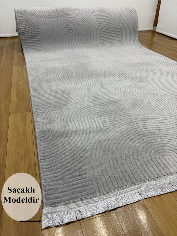 Rölyef Joy Gri Kaymaz Taban Kesme Halı Yolluk 80 x 120 - Açık Gri
