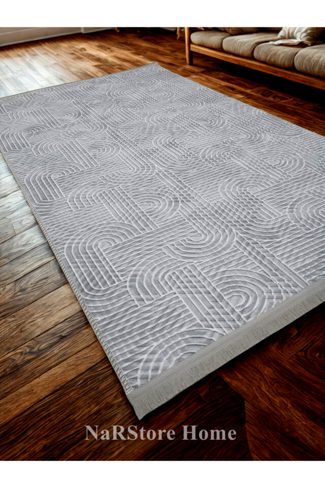 KAYMAZ TABAN SAÇAKLI SMART DİAMOND GRİ KABARTMALI YIKANABİLİR KESME YOLLUK HALI 120 x 400 - Beyaz