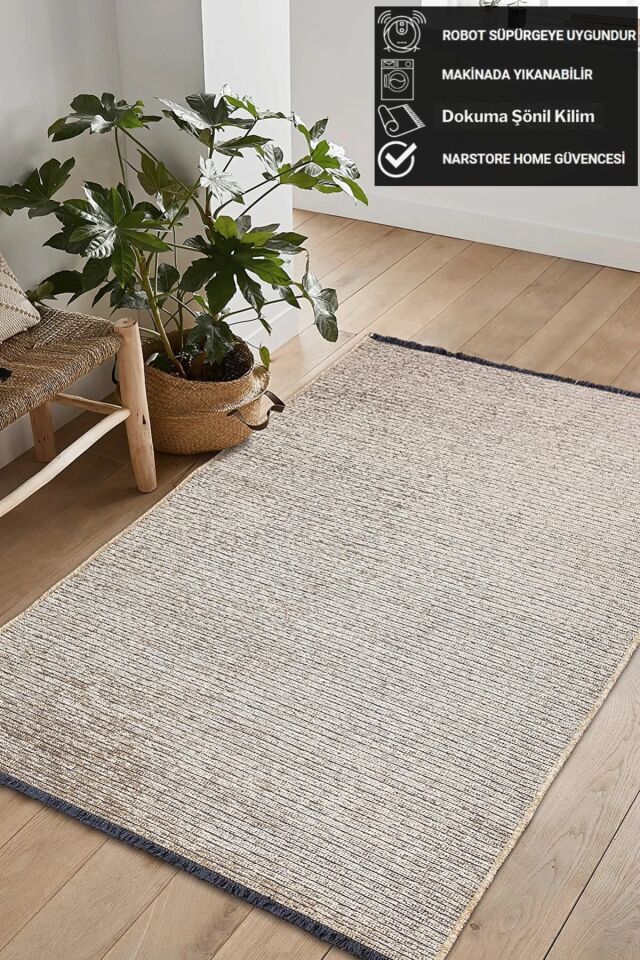 Dekoratif Halı Dokuma Halı Şönil Halı Düz Gri 80 x 150 - BEJ