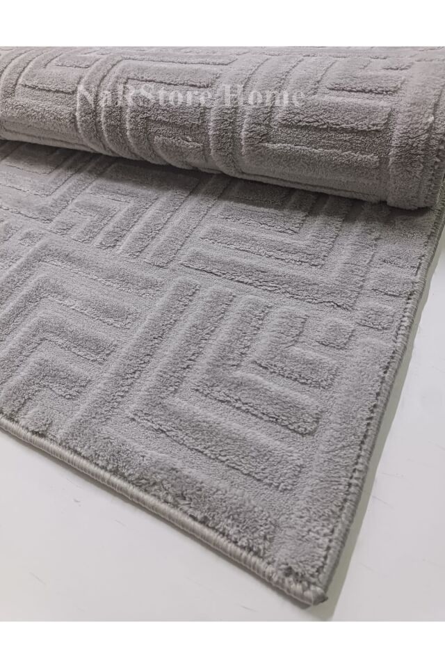 Kaymaz Tabanlı Çeşme Kahverengi Rölyef Bukle Kesme Salon Koridor Mutfak Halısı Yolluk Gri̇ - 80 X 260