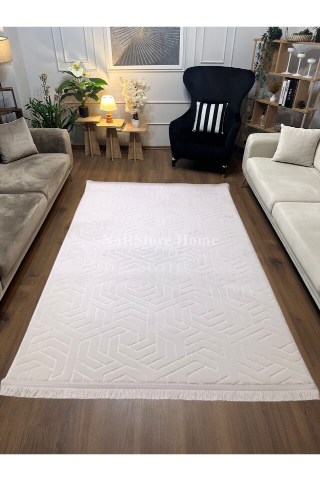 Armoni Saçaklı Kaymaz Tabanlı Kesme Kabartmalı Salon Koridor Mutfak Hali Kahverengi BEJ - 120 x 350