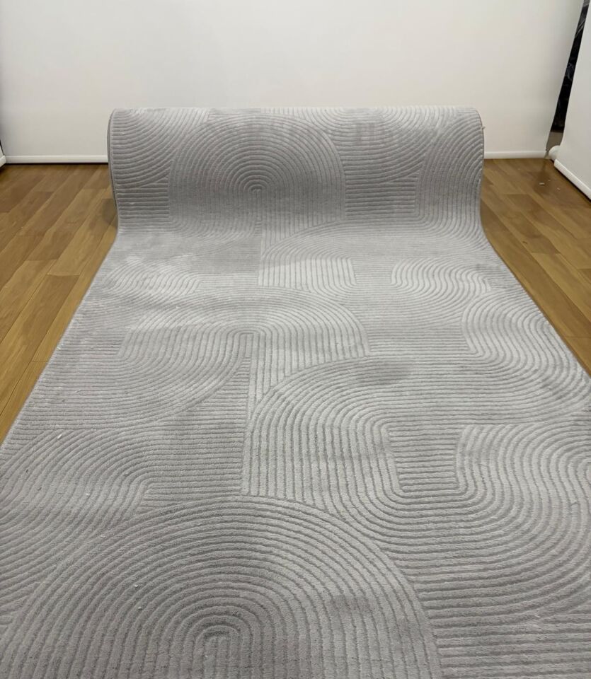 Rölyef Joy Gri Kaymaz Taban Kesme Halı Yolluk 80 x 350 - Açık Gri