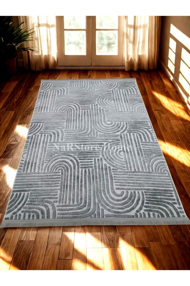 ELİT OSSO GRİ BEYAZ SAÇAKLI KABARTMALI KAYMAZ TABAN YIKANABİLİR KESME YOLLUK HALI