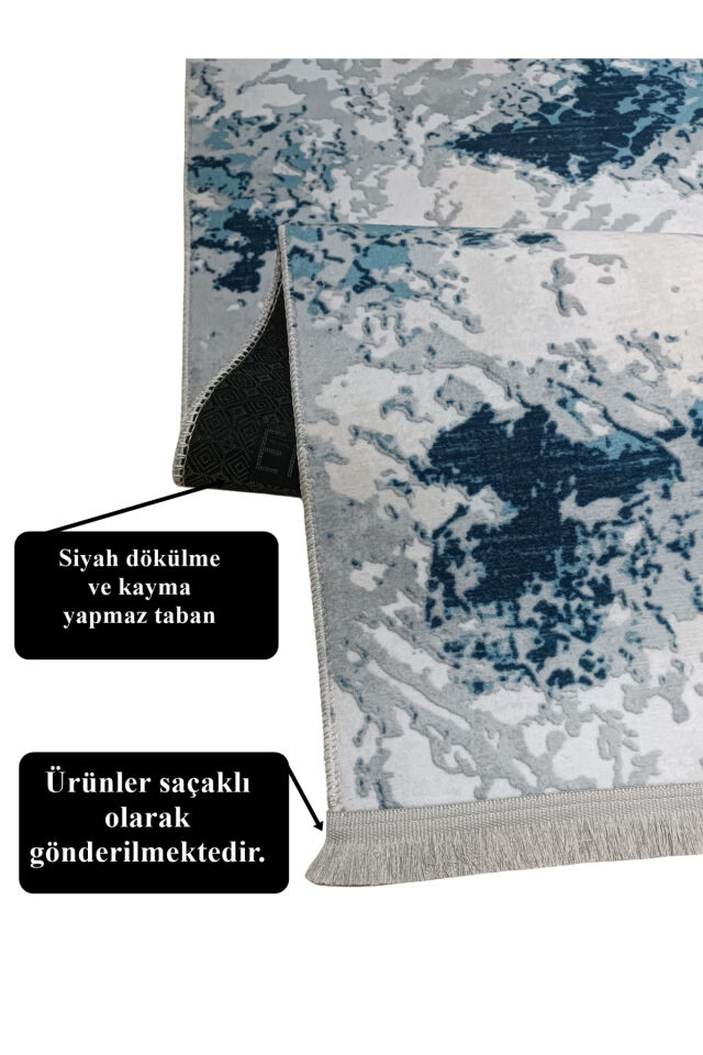 Renkli Multi Saçaklı Kaymaz Tabanlı Kesme Yıkanabilir Hali Yolluk GRİ - 100 x 250