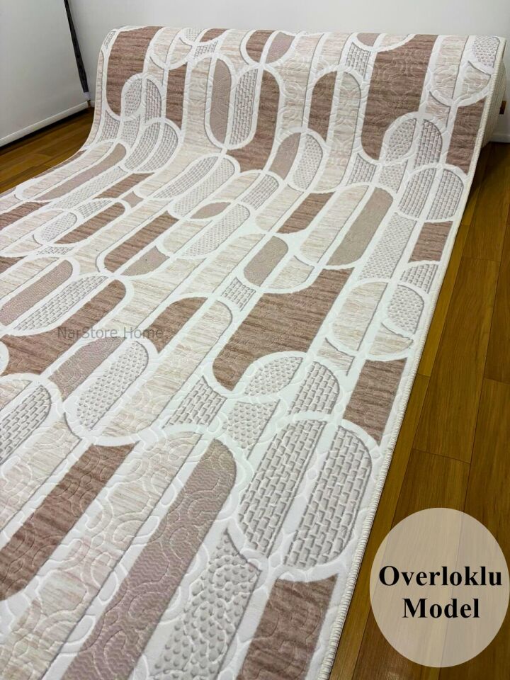 Kaymaz Taban Krem Bej Modern Geometrik Yıkanabilir Koridor Salon Mutfak Yolluk Halı