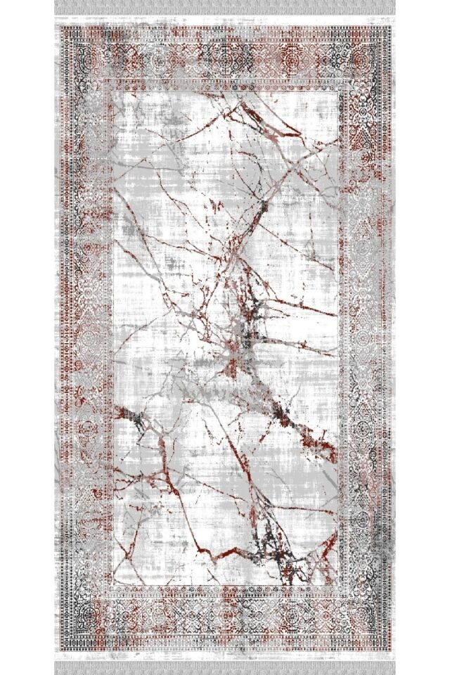 Decoser Nova 6025 Gri Turuncu Mermer Desen Kaymaz Yıkanabilir Kilim Turuncu - 120 X 180