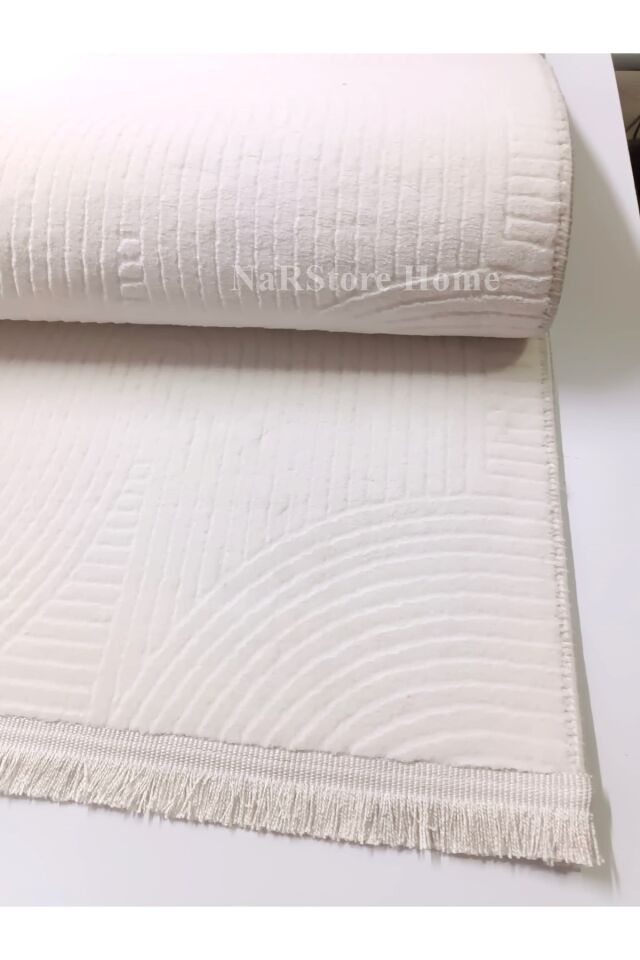 Rölyef Joy Krem Saçaklı Kaymaz Taban Kesme Halı Yolluk 120 x 350 - BEJ