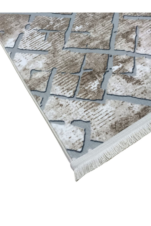 Renkli Multi Saçaklı Kaymaz Tabanlı Kesme Yıkanabilir Hali Yolluk Gri-Kahve - 100 x 500