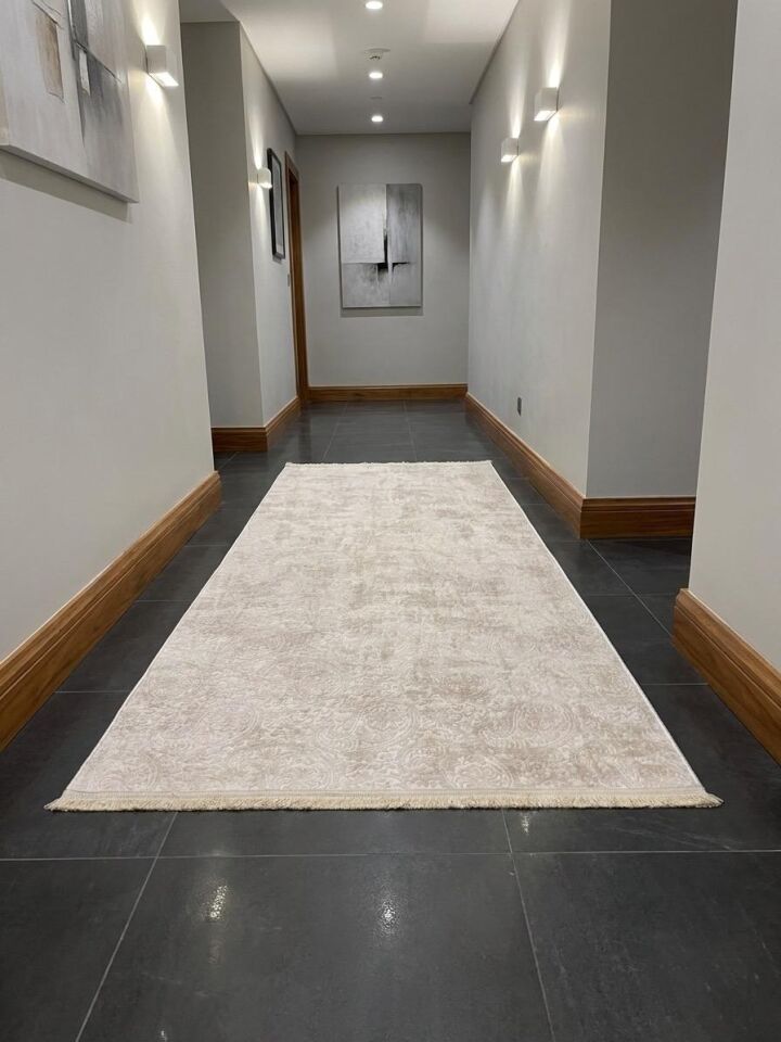 Kaymaz Tabanlı Saçaklı Yıkanabilir Leke Tutmaz Kesme Kabartmalı Salon Koridor Mutfak Halısı 80 x 600 - VİZON