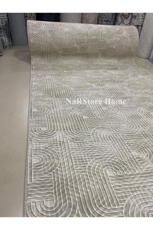 KAYMAZ TABAN SMART DİAMOND GRİ KABARTMALI  YIKANABİLİR KESME YOLLUK HALI Krem - 80 X 200