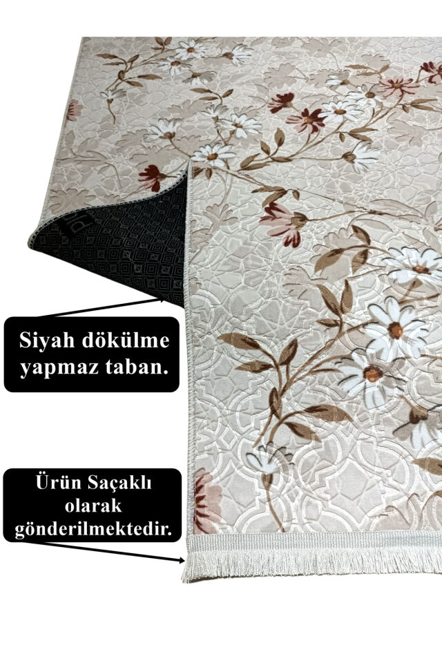 ELİT SAÇAKLI PEMBE KAHVE ÇİÇEKLİ KABARTMALI KAYMAZ TABAN YIKANABİLİR KESME YOLLUK HALI 120 x 350 - Pembe