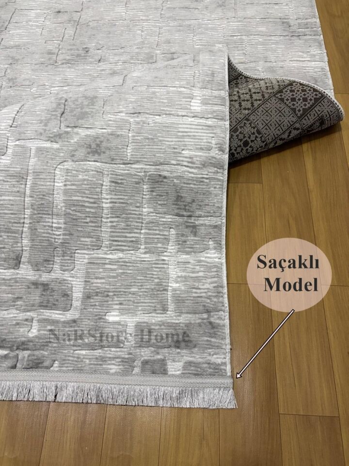 Aksu Stan Kaymaz Tabanlı Kesme Kabartmalı Salon Koridor Mutfak Yıkanabilir Hali Gri Açık Gri - 80 x 900