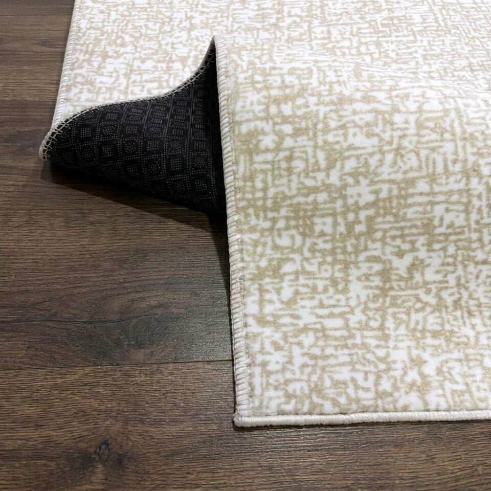 Düz Desen Bej Yıkanabilir Kaymaz Taban Kesme Halı Yolluk