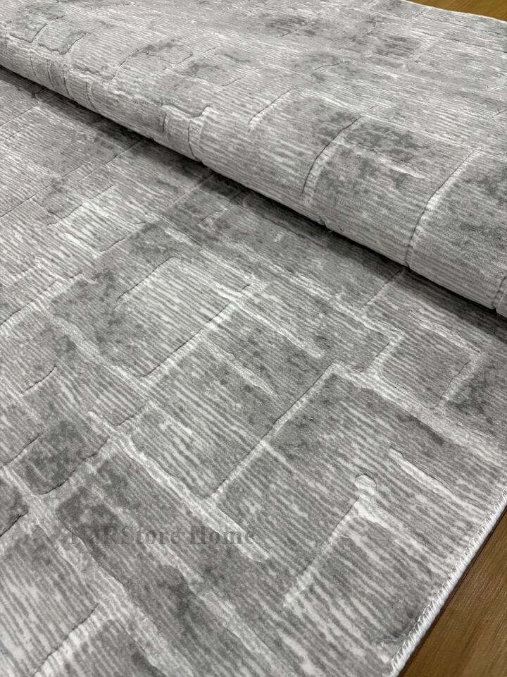 Kaymaz Taban Gri Modern Geometrik Desenli Kalın Yıkanabilir Yolluk Halı