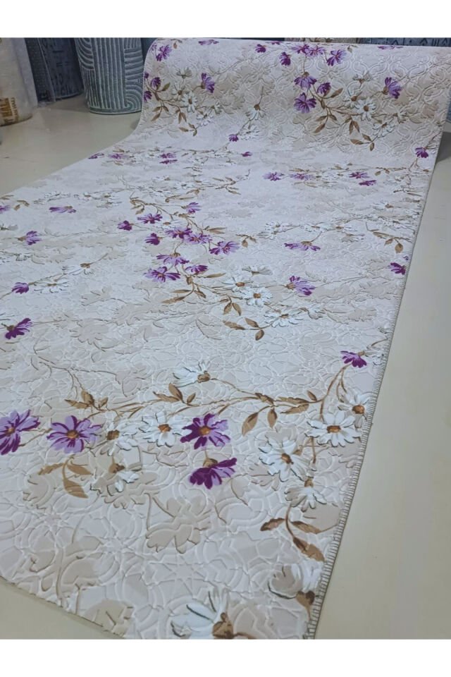 ELİT KABARTMALI KREM BEJ YIKANABİLİR KAYMAZ TABAN KESME YOLLUK HALI Lila - 80 X 900
