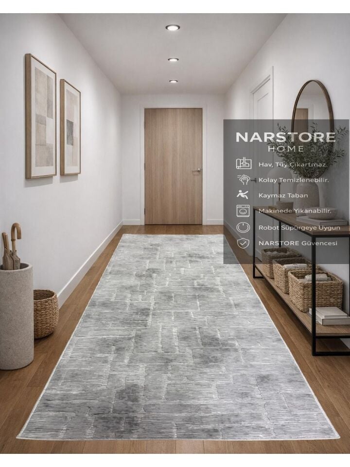 Aksu Stan Kaymaz Tabanlı Kesme Kabartmalı Salon Koridor Mutfak Yıkanabilir Hali Gri 80 x 120 - GRİ