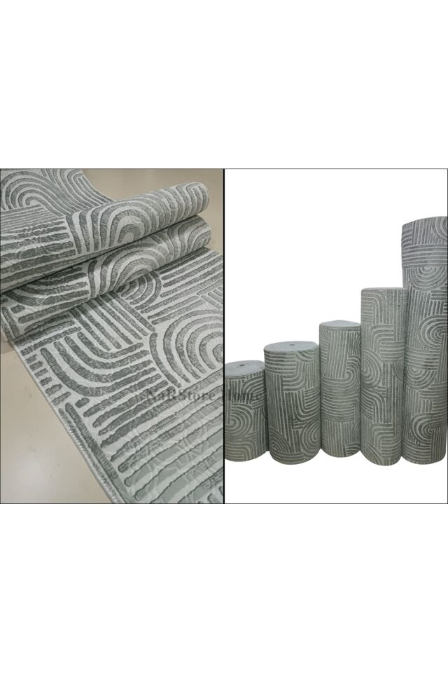 ELİT OSSO KREM VİZON KABARTMALI KAYMAZ TABAN YIKANABİLİR KESME YOLLUK HALI 80 x 260 - GRİ