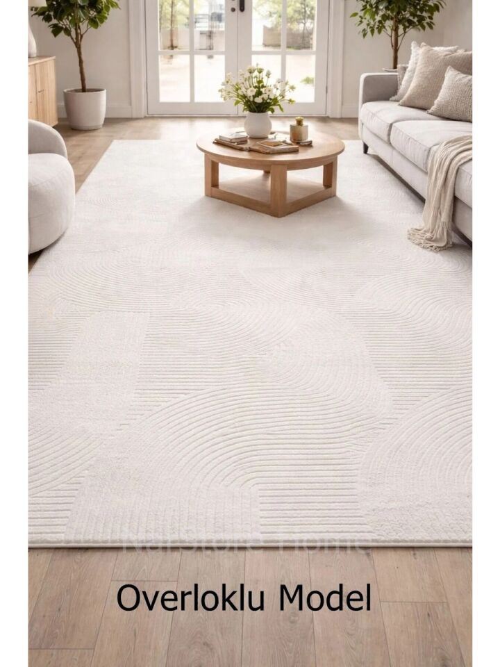 Rölyef Joy Krem Kaymaz Yıkanabilir Taban Kesme Salon Mutfak Halı Yolluk 120 x 500 - Krem