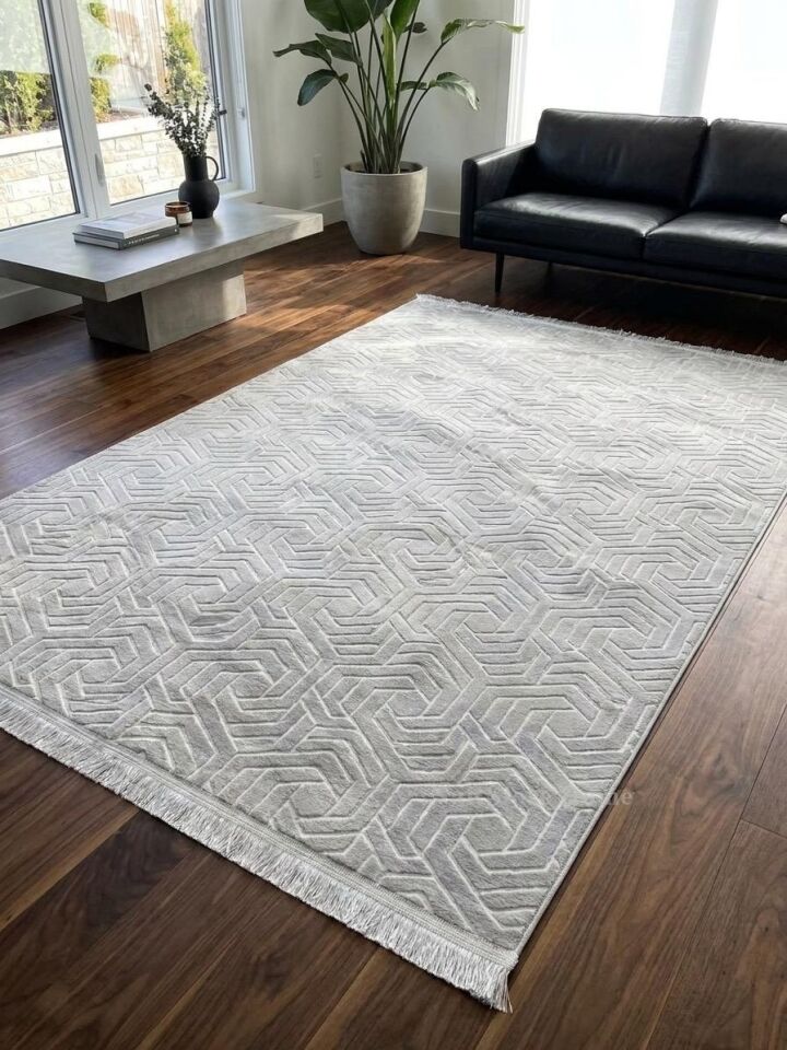 Dinar Armoni Saçaklı Kaymaz Tabanlı Kesme Kabartmalı Yıkanabilir Salon Koridor Halı Yolluk GRİ - 80 x 525