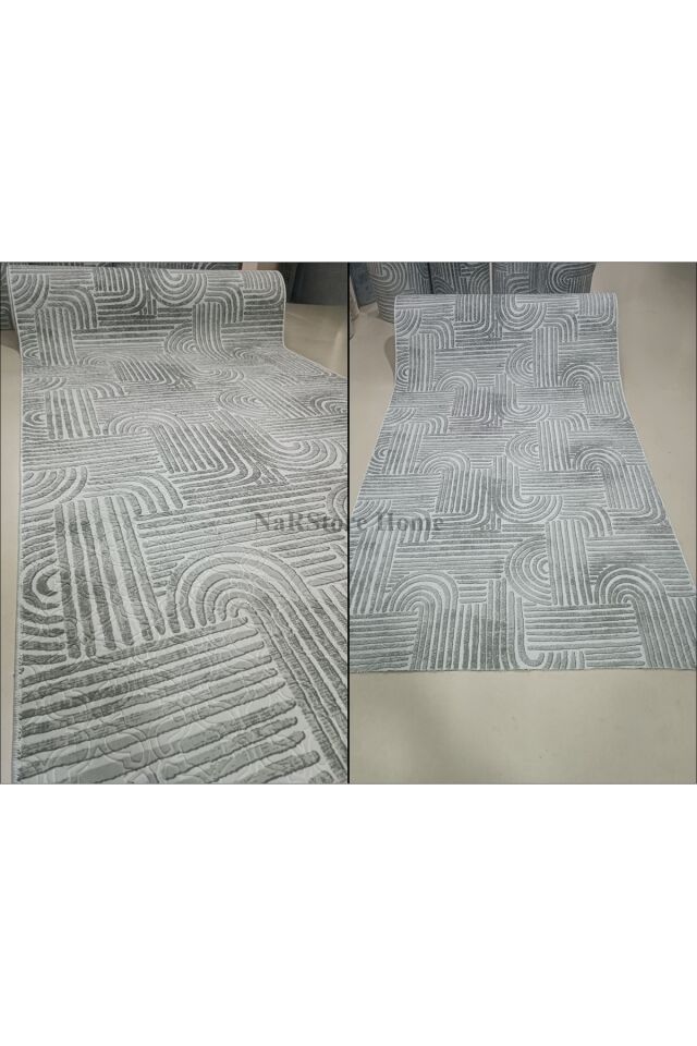 ELİT OSSO KREM VİZON KABARTMALI KAYMAZ TABAN YIKANABİLİR KESME YOLLUK HALI GRİ - 80 x 420