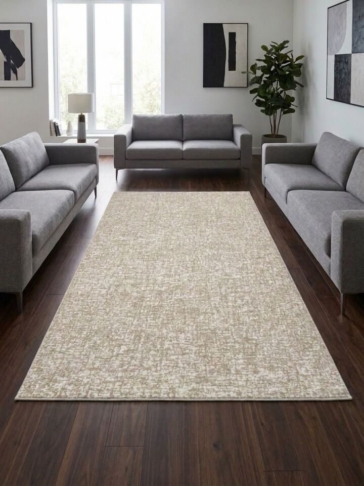 Düz Desen Bej Yıkanabilir Kaymaz Taban Kesme Halı Yolluk 100 x 150 - BEJ
