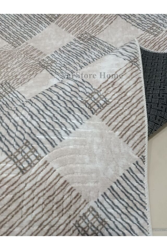 Krem Kahverengi Saçaklı Modern Kaymaz Taban Yıkanabilir Kesme Yolluk Halı 100 x 350 - BEJ