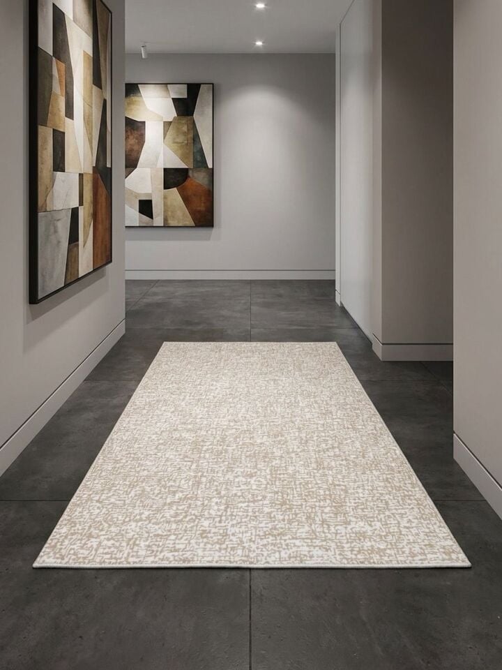 Düz Desen Bej Yıkanabilir Kaymaz Taban Kesme Halı Yolluk 100 x 200 - BEJ