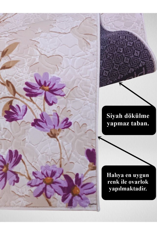 ELİT KABARTMALI KREM BEJ YIKANABİLİR KAYMAZ TABAN KESME YOLLUK HALI Lila - 120 X 900