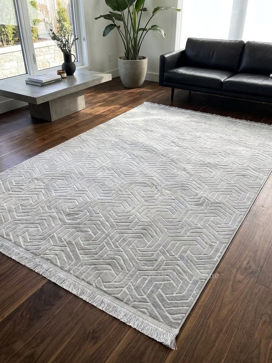 Dinar Armoni Saçaklı Kaymaz Tabanlı Kesme Kabartmalı Yıkanabilir Salon Koridor Halı Yolluk 100 x 400 - GRİ