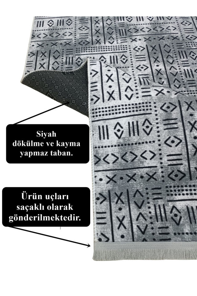 ELİT KREM SAÇAKLI KABARTMALI YIKANABİLİR KAYMAZ TABAN KESME YOLLUK HALI 80 x 800 - ANTRASİT