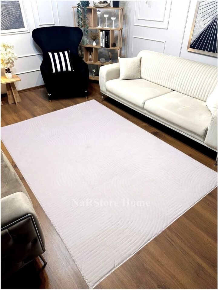 Rölyef Joy Krem Kaymaz Yıkanabilir Taban Kesme Salon Mutfak Halı Yolluk 200 x 650 - Krem