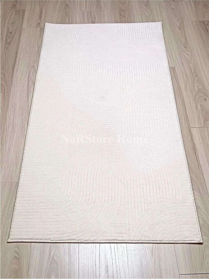 Rölyef Joy Krem Kaymaz Yıkanabilir Taban Kesme Salon Mutfak Halı Yolluk 200 x 700 - Krem