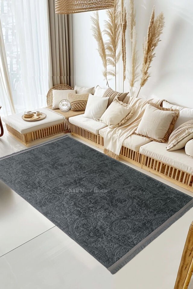 Kaymaz Taban Saçaklı Kesme Halı Yolluk Nevra Dinar Antrasit Antrasit - 200 X 600