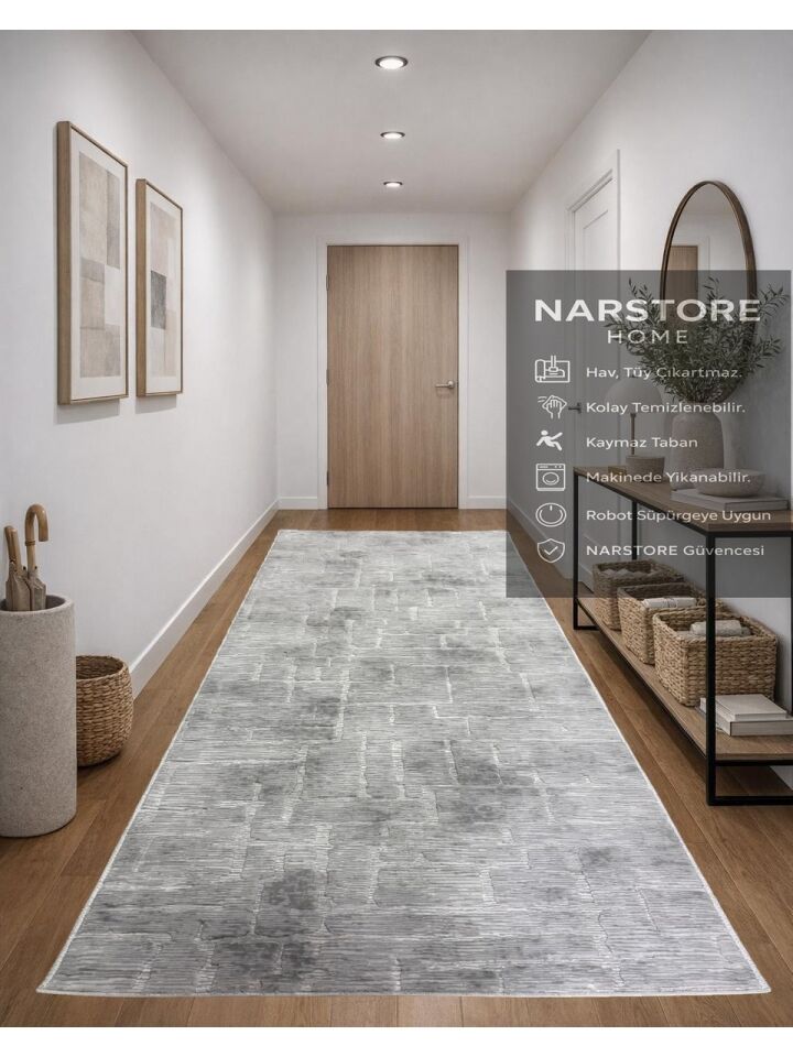 Aksu Stan Kaymaz Tabanlı Kesme Kabartmalı Salon Koridor Mutfak Yıkanabilir Hali Gri 120 x 150 - GRİ