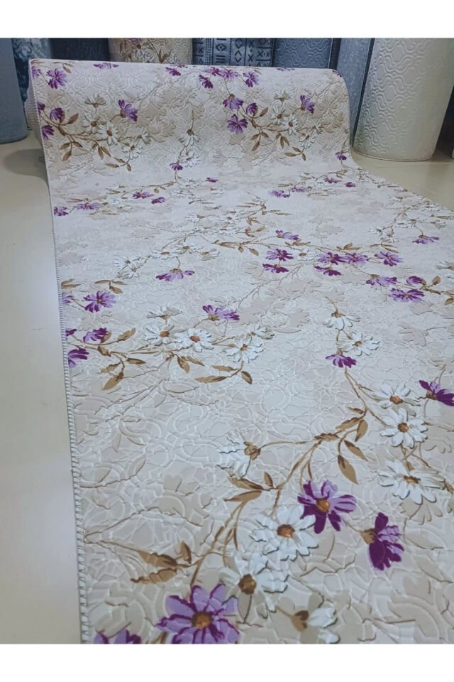 ELİT KABARTMALI KREM BEJ YIKANABİLİR KAYMAZ TABAN KESME YOLLUK HALI Lila - 120 X 300