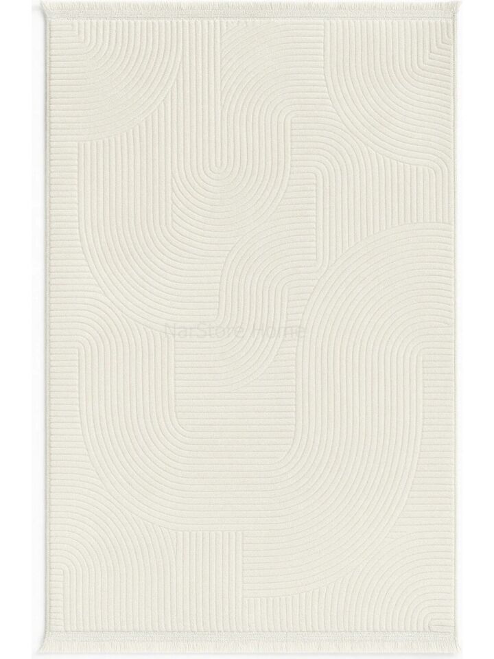 Rölyef Joy Krem Kaymaz Yıkanabilir Taban Kesme Salon Mutfak Halı Yolluk 80 x 450 - Beyaz
