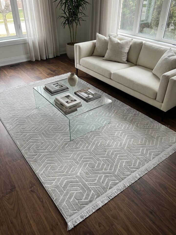 Dinar Armoni Saçaklı Kaymaz Tabanlı Kesme Kabartmalı Yıkanabilir Salon Koridor Halı Yolluk 120 x 600 - GRİ